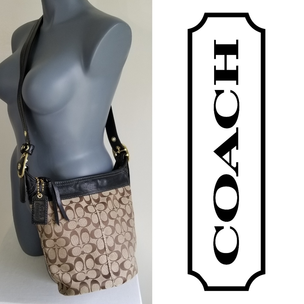 Coach Tan Logo and Black Leather Crossbody